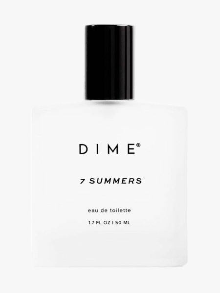 Dime Beauty 7 Summers Perfume in branded component on a light gray background
