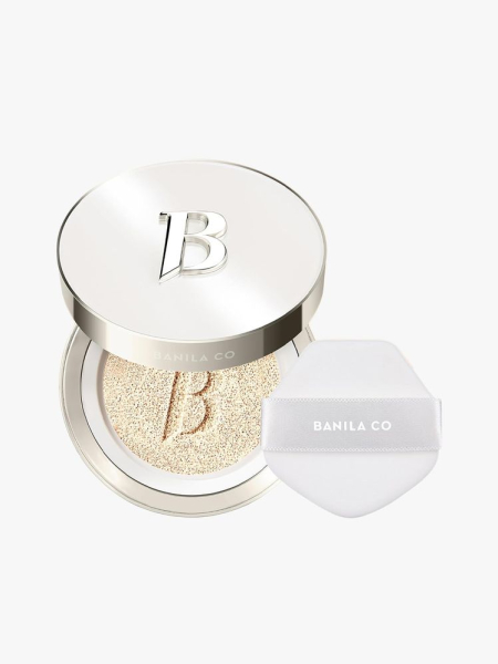 Banila Co Covericious Ultimate Cover Cushion in branded components on a light gray background