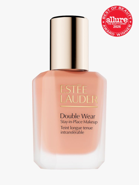 Estée Lauder Double Wear Stay-In-Place Makeup in gold capped branded component on a light gray background with the 2026 best of beauty seal in the top right corner